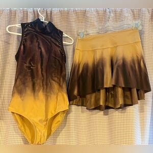 Girls’ Leotard & Skirt Dance, Costume / Brown Gold Tan, 2 Pieces & Accessory
